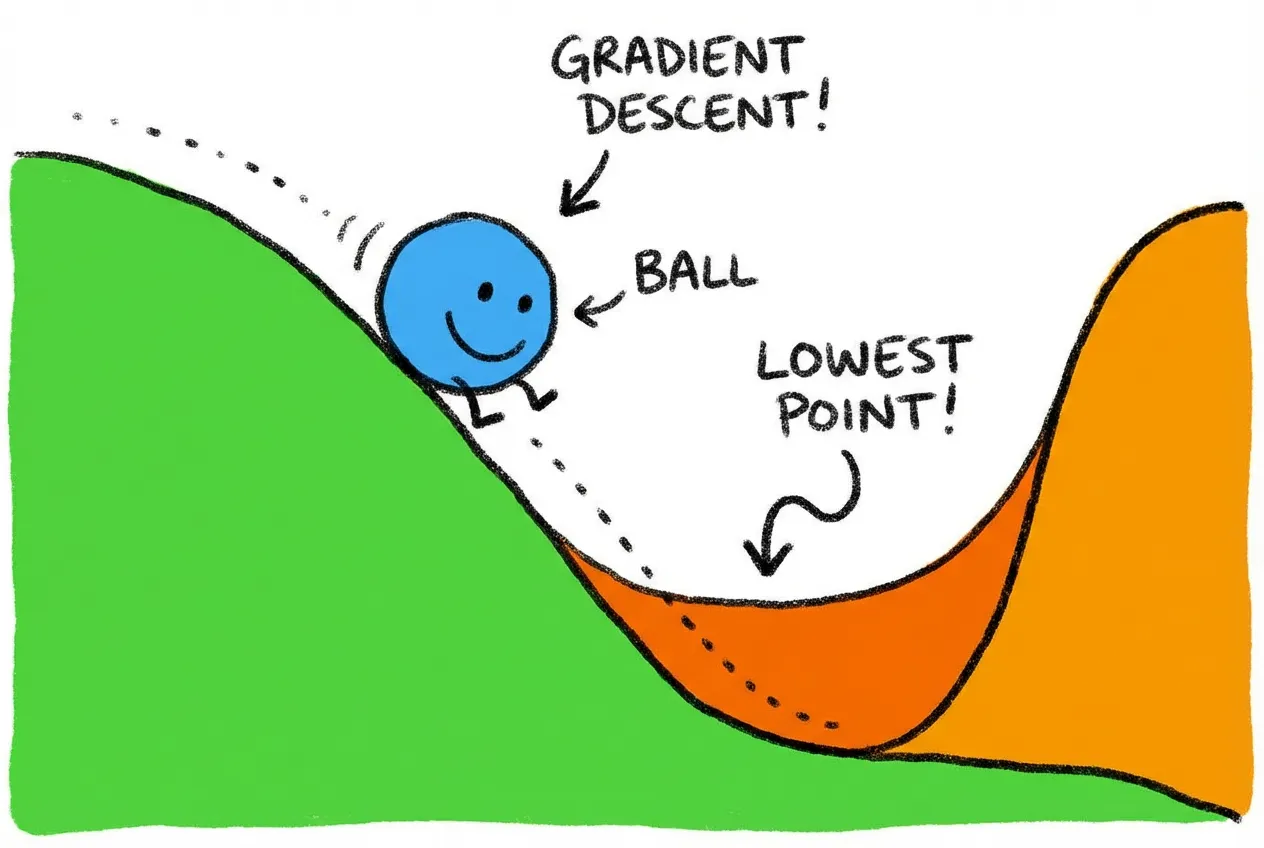 Gradient descent: finding the minimum by rolling downhill