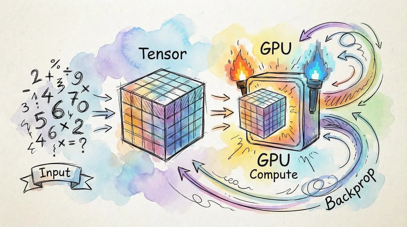 Diagram showing Tensor Creation, GPU Computation, and Gradient Flow