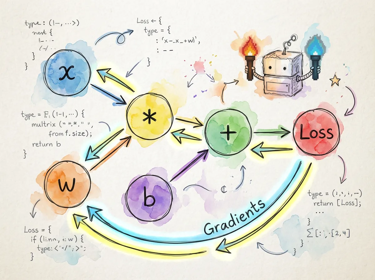 Visualization of the forward pass and backward gradient flow